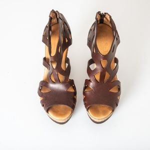 Brown Leather Greek wedge sandal